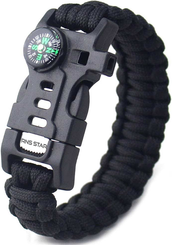 RNS STAR Paracord Survival Bracelet with Paracord Rope, 5-in-1 Tactical Bracelet Fire Starter, Compass, Emergency Whistle & Small Knife for Hiking Traveling Camping Gear Kit