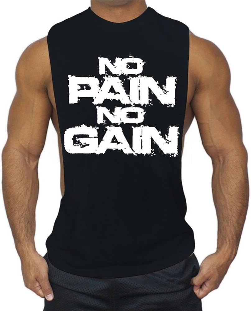 JoofEric No Pain No Gain Men's Muscle Cut Stringer Workout T-Shirt Gym Bodybuilding Tank Tops