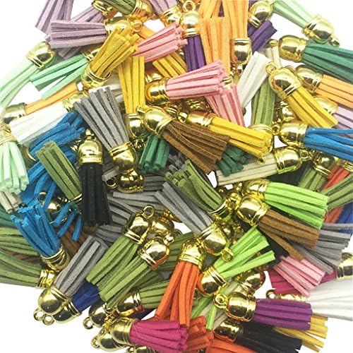 100 Pieces 40mm Leather Tassel - HYHP Pendant Faux Suede Tassel with Caps for Key Chain Cellphone Straps Making (Assorted Colors, Shipped Randomly)