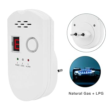 Detector de Gas, Alarma de Gas LPG/gas natural/ciudad, monitor de gas butano propano de metano, advertencia de luz estroboscópica Monitor, Sensor de ...