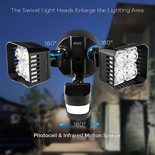 Upgraded SANSI LED Security Motion Sensor Outdoor Lights, 30W (250W Incandescent Equivalent) 3400lm, 5000K Daylight, Waterproof Floodlight, Black