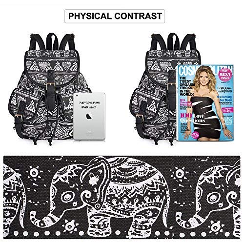 Vbiger Sac à Dos en Toile Imprimé pour Filles Femmes Style Rustique  - Noir - Taille Unique