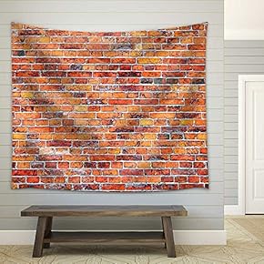 Old Weathered red Brick Wall as Background - Fabric Wall Tapestry Home Decor - 51x60 inches