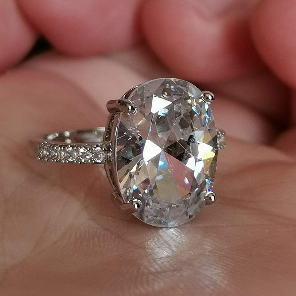 YUANYI Creative Oval Cubic Zirconia Inlaid Shiny Finger Ring Wedding Party Women Jewelry Gift (US Size 6)