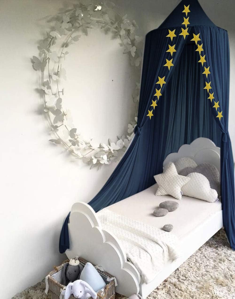Edith qiKids Baby Bed Canopy, Girls Boys Bedding Round Dome Children Princess Castle Play Tent Cotton Net, Indoor Outdoor Castle Hanging House Decoration Nursery Reading Nook Cotton Canvas