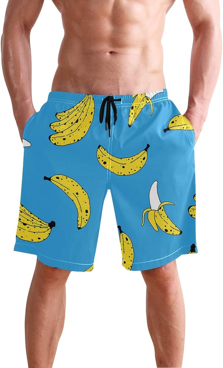 GAHAHA Men Swim Trunks Bananas Blue Swimsuit Quick Dry Running Shorts