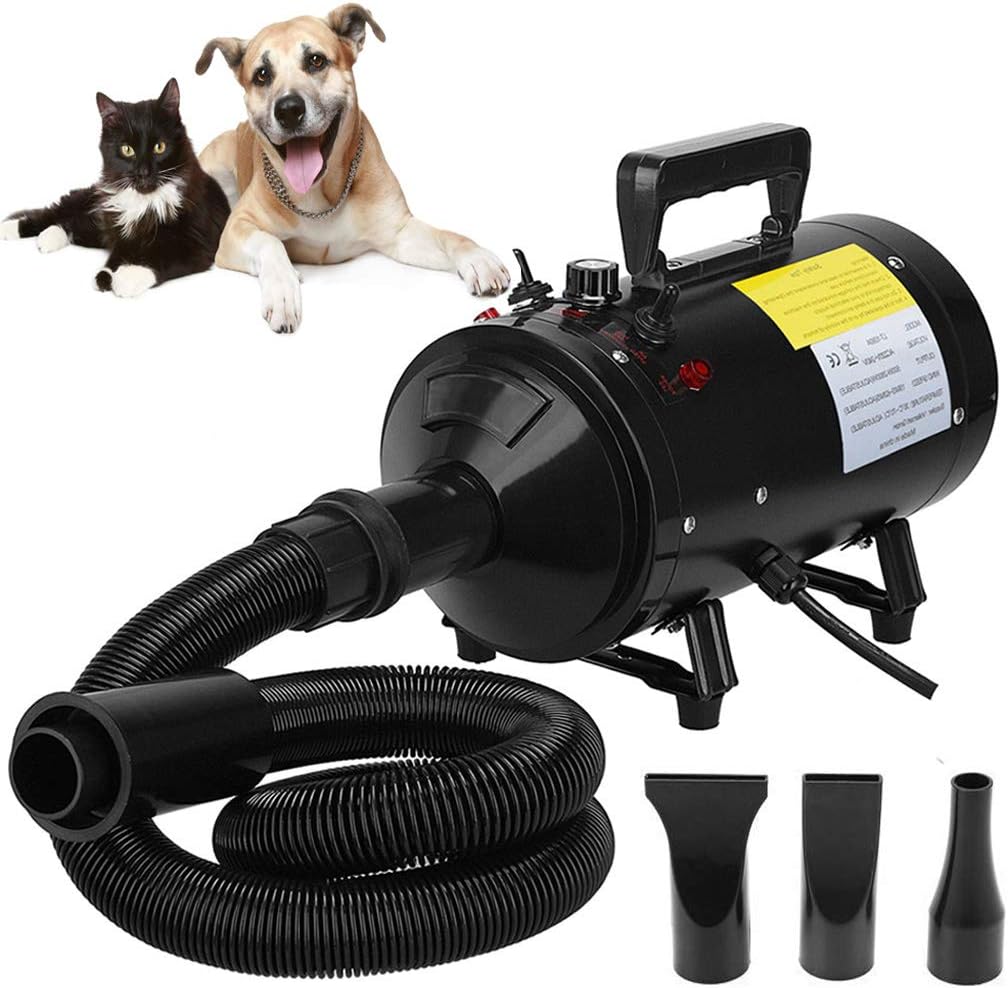 ZanGe Pet Supplies Hairdryer Blaster Fur Blower High Velocity 2800W Variable Stepless Speed Pet Hair Dryer Grooming with Hose – A Powerful but Quiet Dog Dryer with Variable Speed 3 Nozzles (Black)