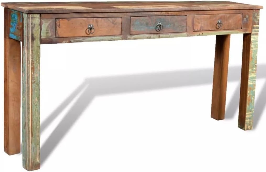 Lingjiushopping Table in Reclaimed Wood 3 Drawers Puro Work Hand Dimensions: 150 x 30 x 75 cm (L x W x H)