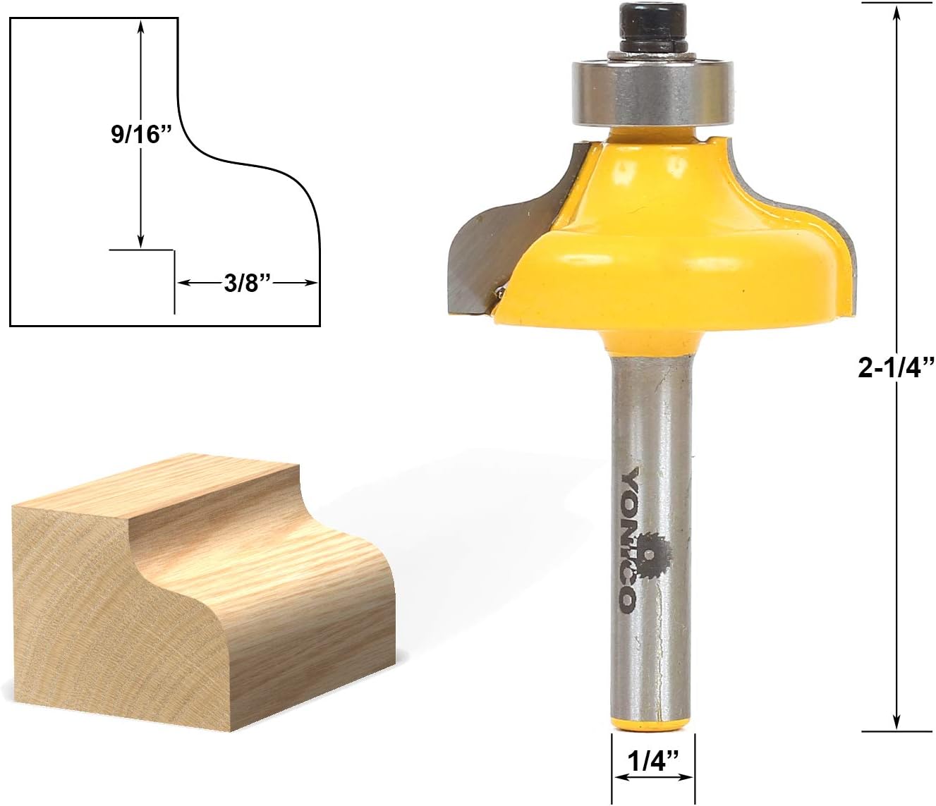 Yonico 13146q - Ogee Edge Forming Router Bit, Traditional Ogee - Cutting Depth: 3/8" - 1/4" Shank, 1/4 Inch - Image 3