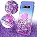 SOGA Rhinestone Glitter Bling Liquid Floating Quicksand Cute Phone Case Compatible for Samsung Galaxy Note 8 Case with Embedded Metal Ring for Magnetic Car Mounts Include Lanyard - Purple on Blue