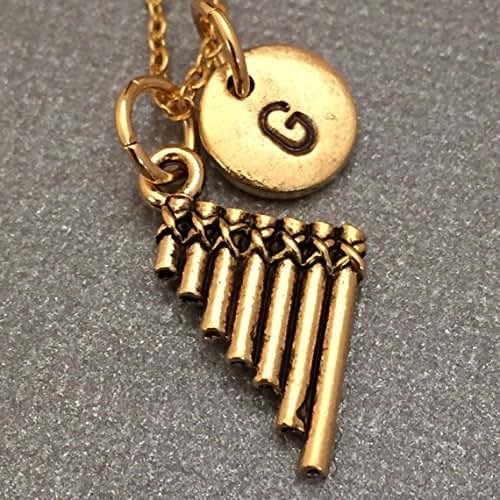 Pan flute necklace, pan flute charm, musical instrument
