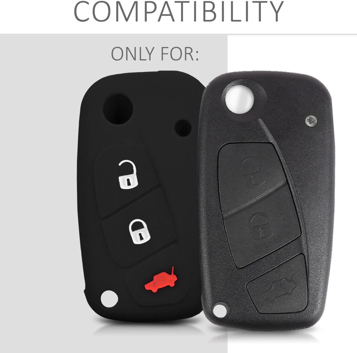 kwmobile Key Cover Compatible with Fiat Lancia 3 Button Car Key - Soft Silicone Car Key Fob Holder Protector Case - Black - Image 5