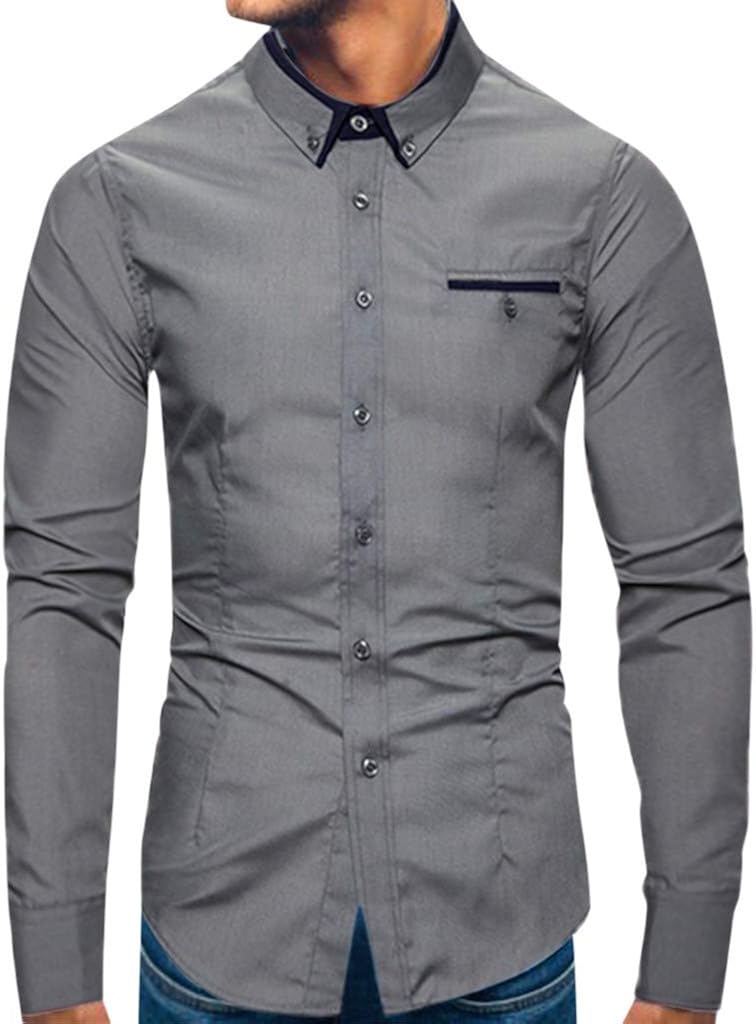 SPE969 Men's Button Down Long Sleeve Shirts, 5 Colors M~5XL Cool Business Pure Turn-Down Collar Tops