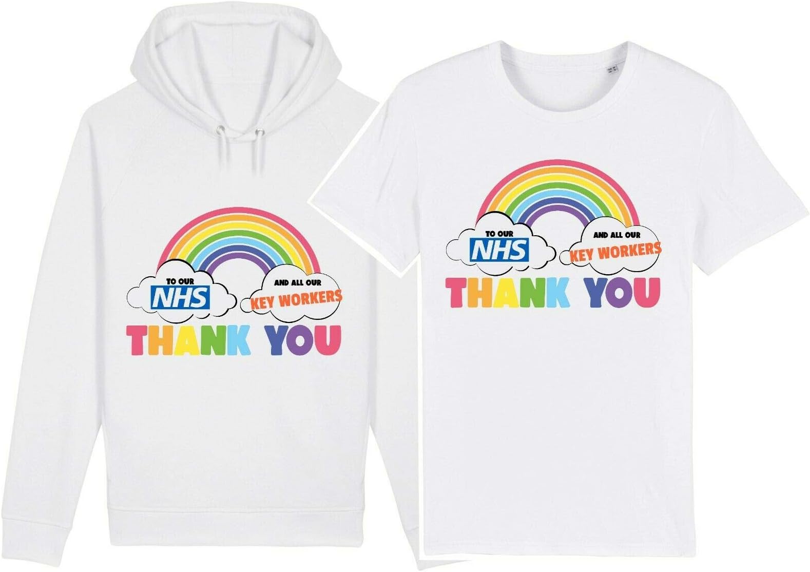 Thank You NHS & Key Workers Support T-Shirt Hoodie Doctor Nurse Carer, Adult Unisex Extra Large, White