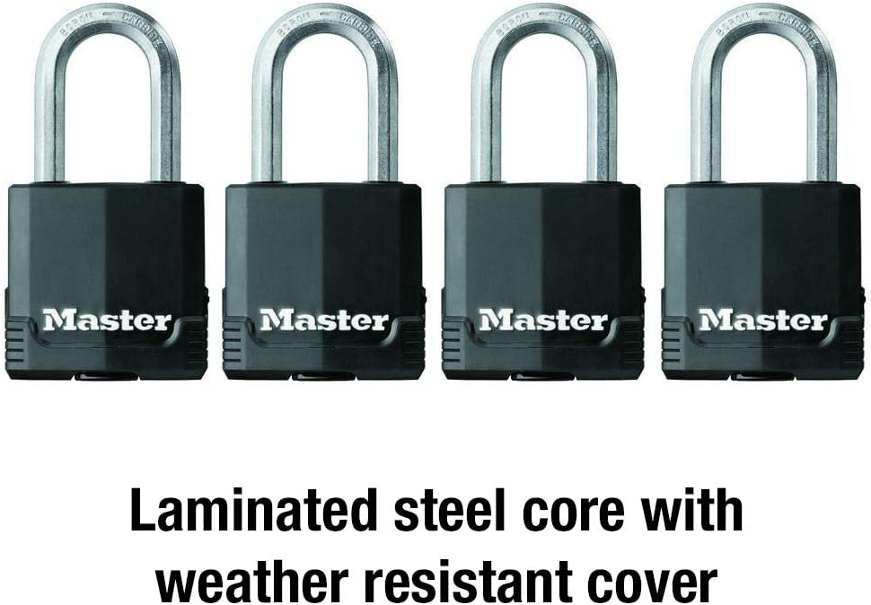 Master Lock Padlock, Magnum Covered Laminated Steel Lock, 1-7/8 in. Wide, M115XQLF (Pack of 4-Keyed Alike) - Padlocks - 