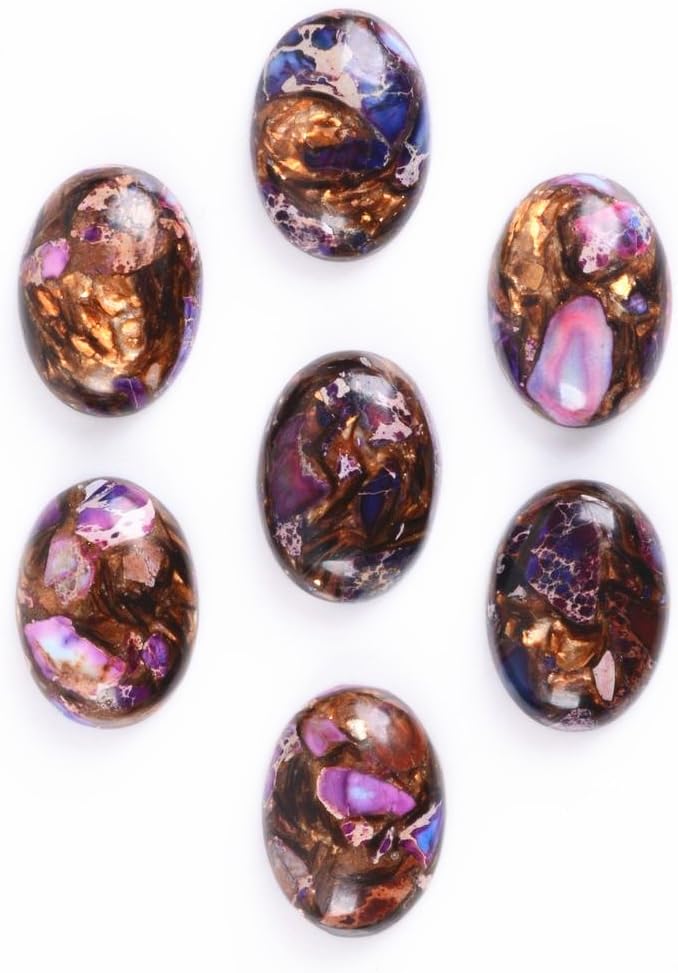 Wholesale 25mm Oval Cabochon CAB Flatback semi-Precious Gemstone 5pcs (Copper Purple sea Sediment Jasper)