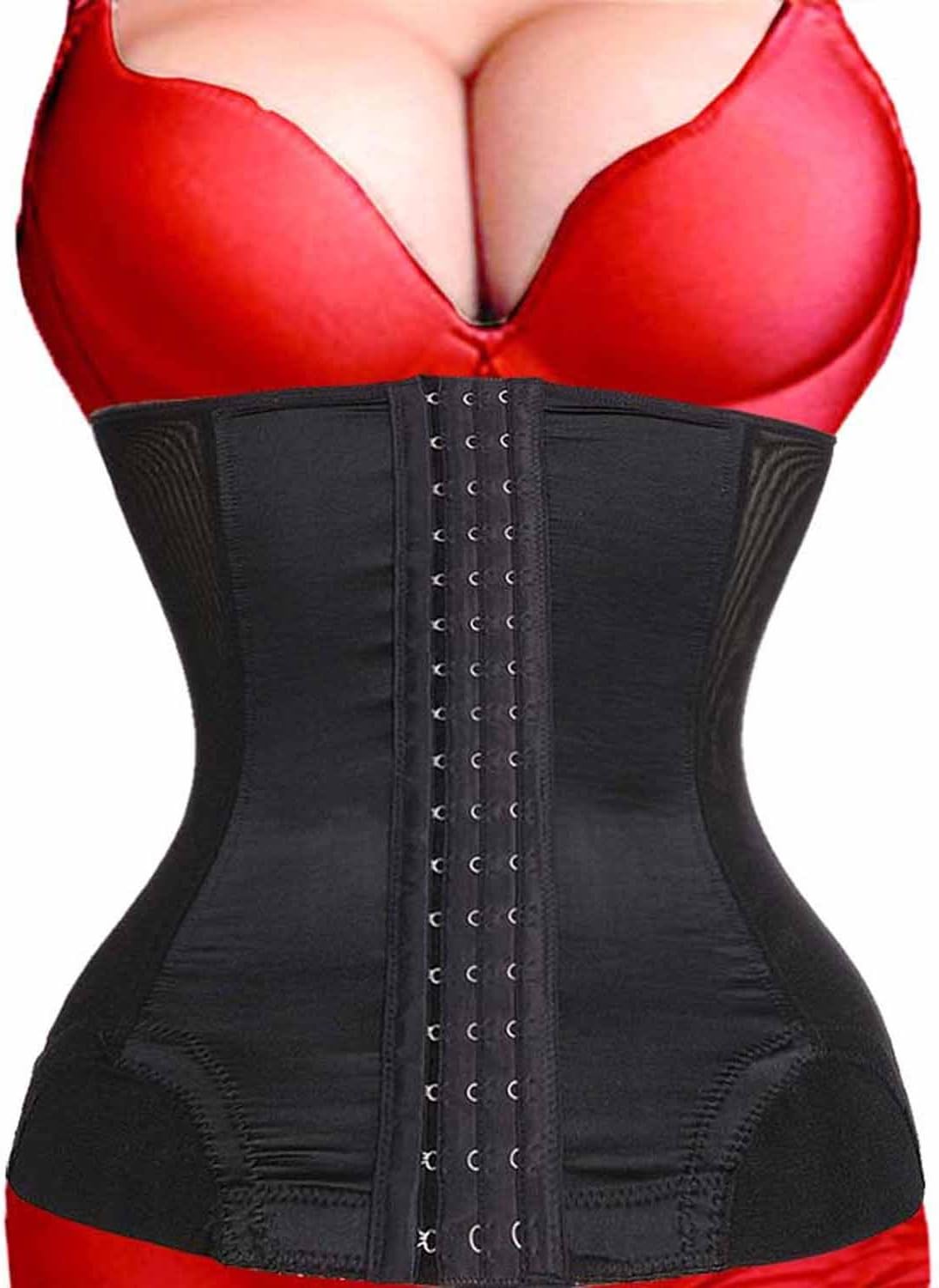 Steel Boned Workout Long Torso Waist Training Corset for Weight Loss (S, Black)