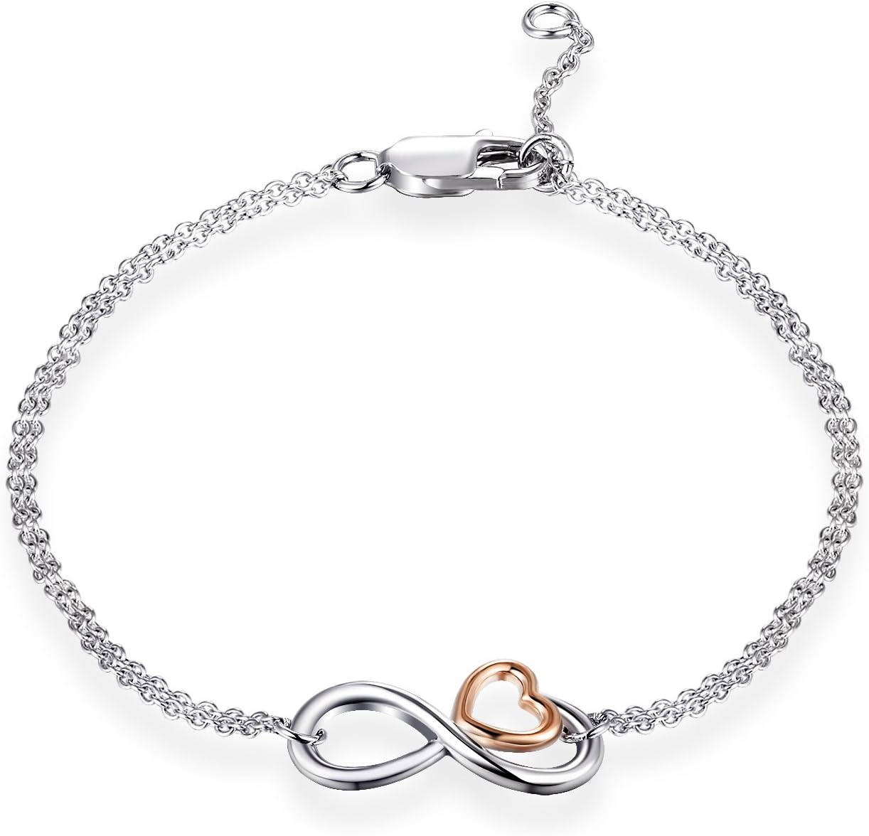 925 Sterling Silver Infinity Endless Love Heart Symbol Charm Hand Chain Adjustable Bracelet for Women
