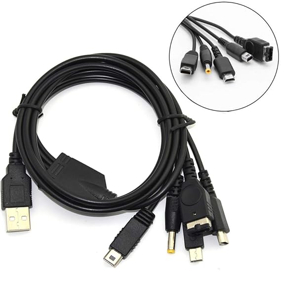 5 in 1 USB Charger Cable, Multi Function Game Charging Cord Compatible for Nintendo New 3DS(XL