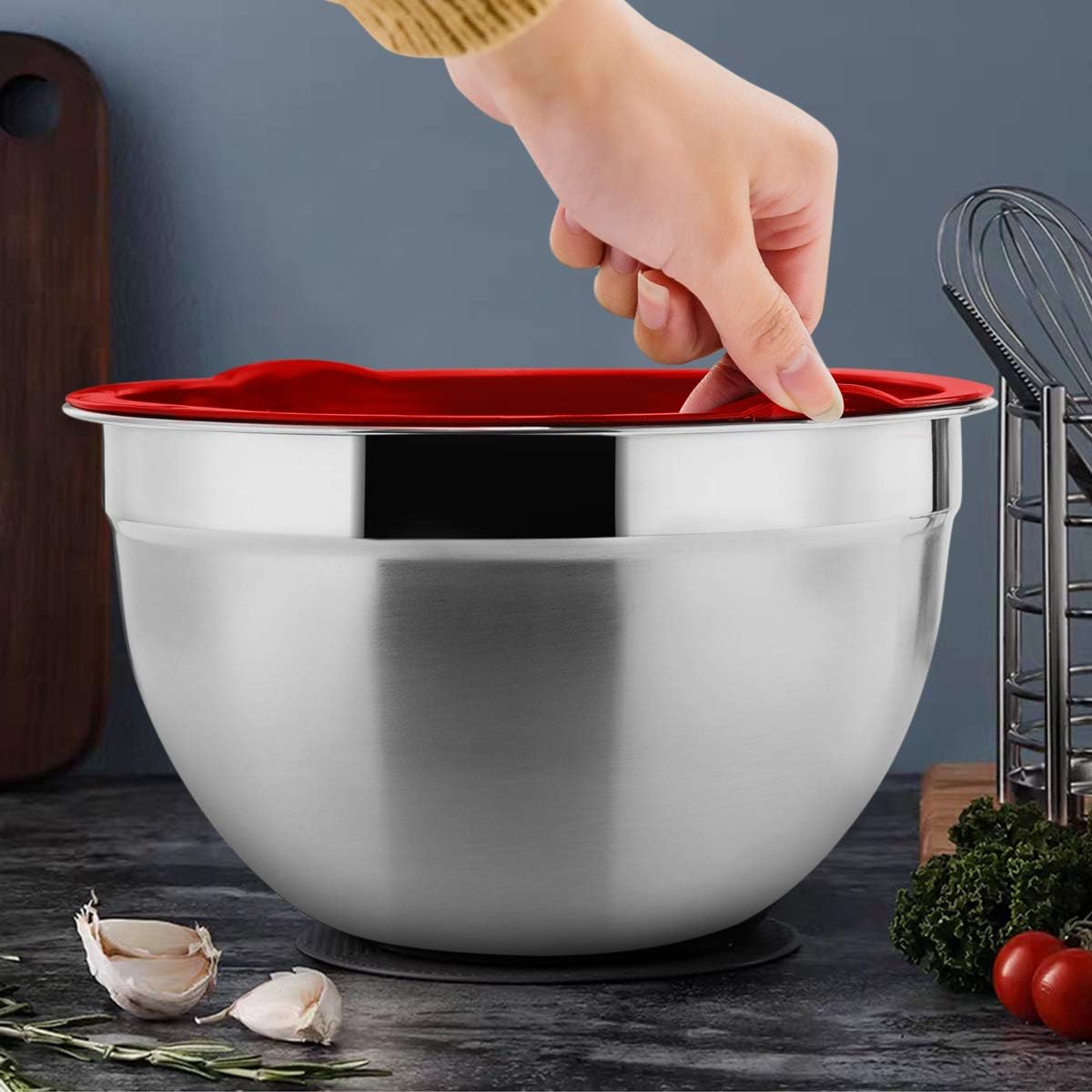 HaWare Mixing Bowl Set of 5, 100% Stainless Steel Nesting Metal Bowls with Airtight Lids, Heavy Duty & Dishwasher Safe - Image 3