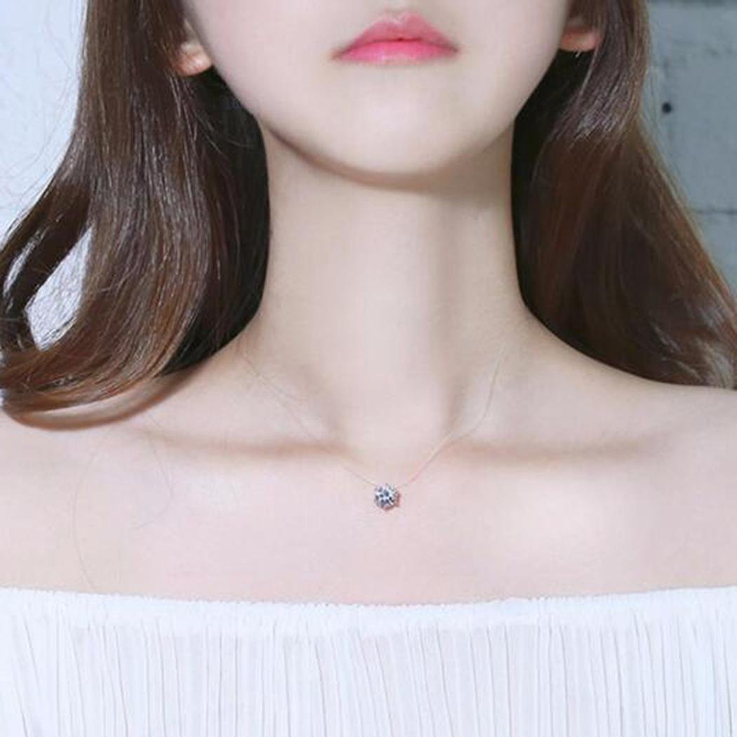 Qenci Women New Fashion Rhinestones Necklace Invisible Transparent Fishing Line Chain Zircon Pendant for Gift