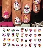 Sugar Skull Style Owls Waterslide Nail Art Decals #2 - 5 1/2