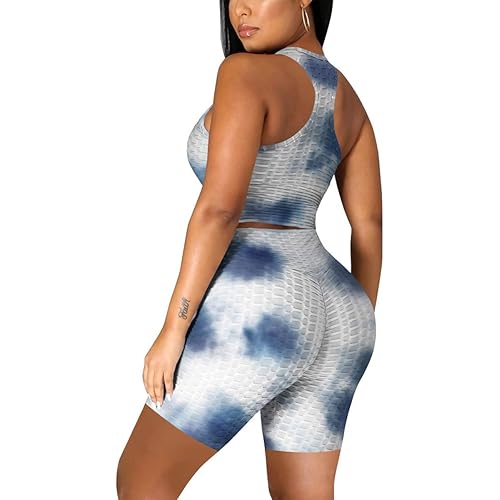 2 Piece Shorts Set for Women Tank Crop Top Ruched Bodycon Pants Set