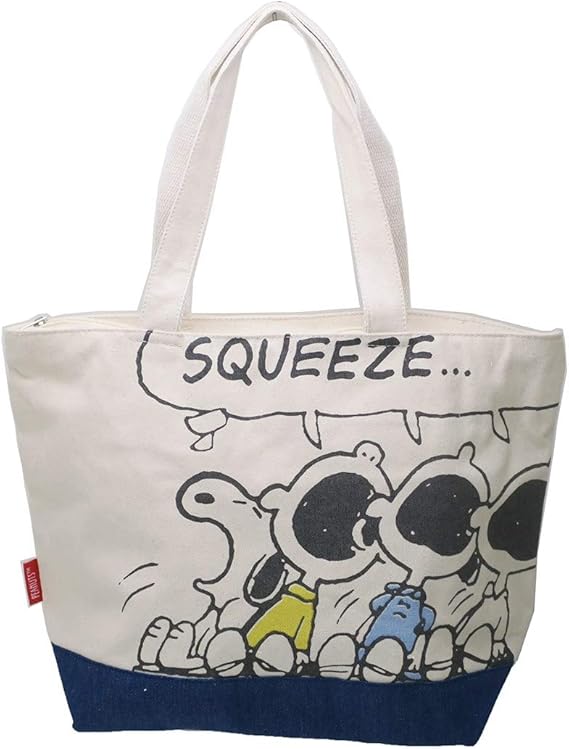 Amazon スヌーピー トートバッグ 天ファスナー付きキャンバストート Squeeze ピーナッツ トートバッグ