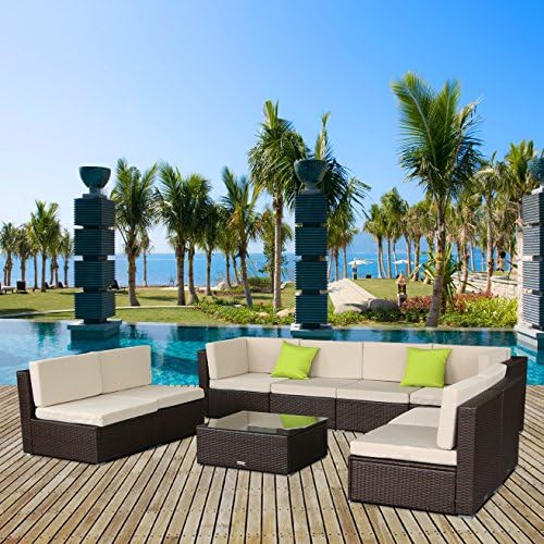 Wicker Furniture Set 5-12 Pcs Patio PE Rattan Sectional Sofa Brown (9pcs)