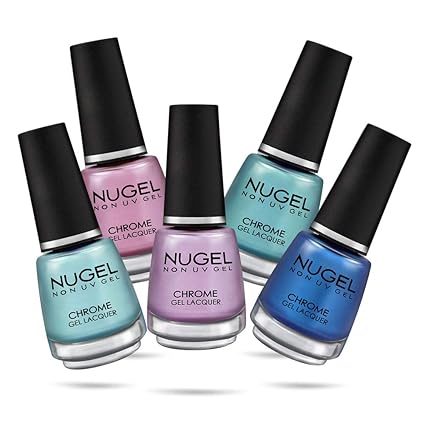 NUGEL Disney Collection Lacquer Combo: 5 Nail Polish -Sea Blue Cs C07, Electric Blue Cs C08, Aquamarine Blue C10, Amethyst C11, Pink Blush C12 for Nail Art -N29 Non-UV Gel Nail Polish (13 ml)