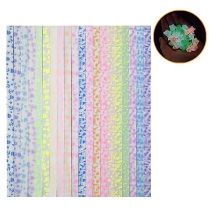 Squadare 93 X 04 Luminous Origami Stars Papers Package 420 Sheets 10 Colors 2 Kind Of Pattern Glows In The Dark
