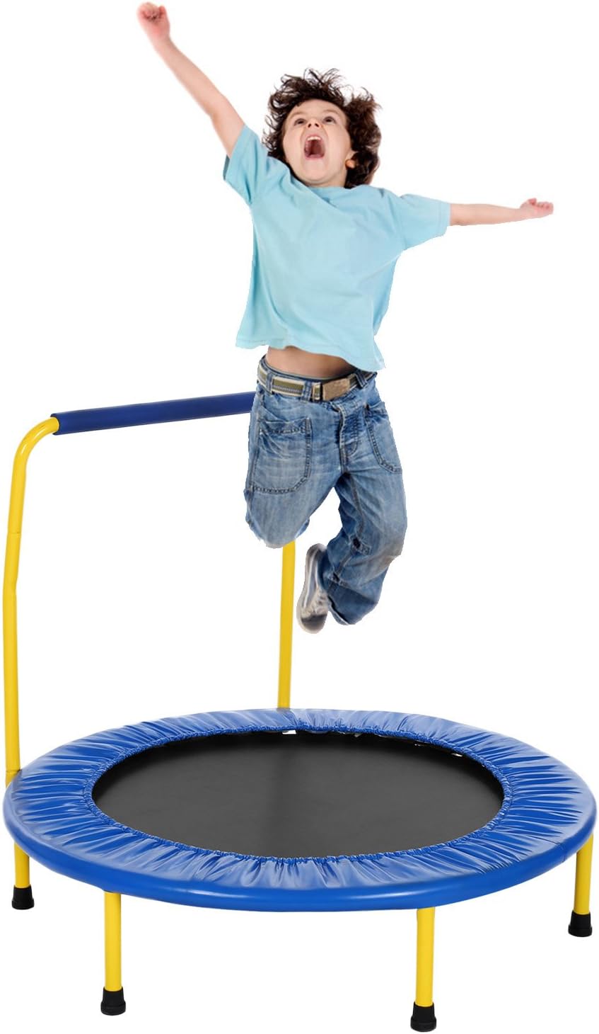 Mini Rebounder Trampoline Foldable Exercise Trampoline with Handrail Indoor Fitness Rebounder Trampoline for Boys and Girls
