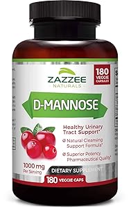 Zazzee D-Mannose 180 Veggie Capsules, 1000 mg per Serving, Pure, Potent and Fast-Acting, Extra Strength Dosage, Vegan, Non-GMO and All-Natural