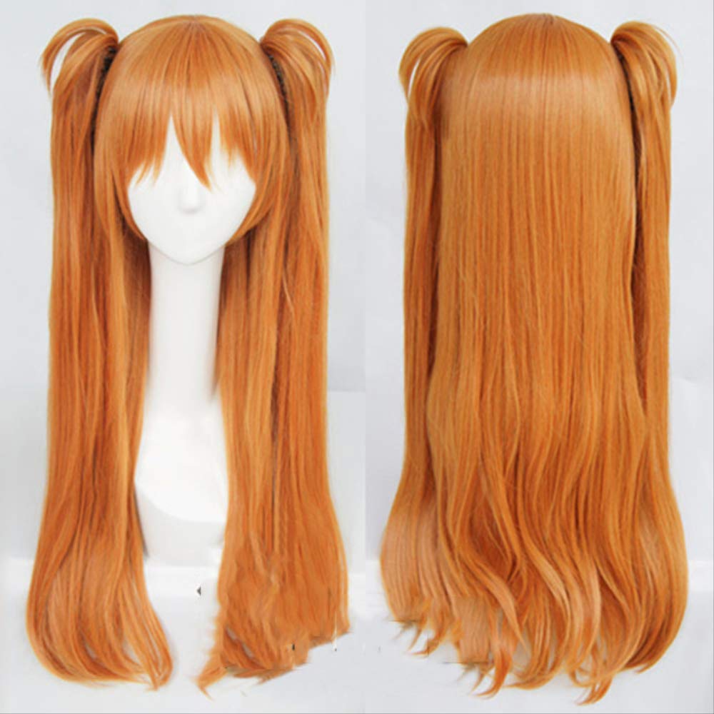 BELUNOT Hair EVA Asuka Langley Soryu Long Orange Heat Resistant Hair Cosplay Costume Wig + 2 Ponytai