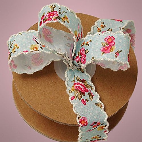 Blue Vintage Floral Ribbon - 1 Inch Wide - 10 Yard Spool