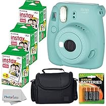 Fujifilm Instax Mini 8+ (Mint)Instant Film Camera W/ Self Shot Mirror + Fujifilm Instax Mini 3 Pack Instant Film(60 Shoots) + Case + Batteries Top Kit - International Version (No Warranty)