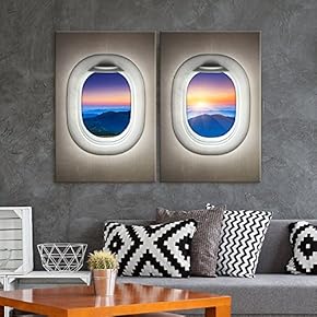 2 Panel Canvas Wall Art - Mountains at Dawn Window View Canvas - Giclee Print Gallery Wrap Modern Home Art Ready to Hang - 16"x24" x 2 Panels