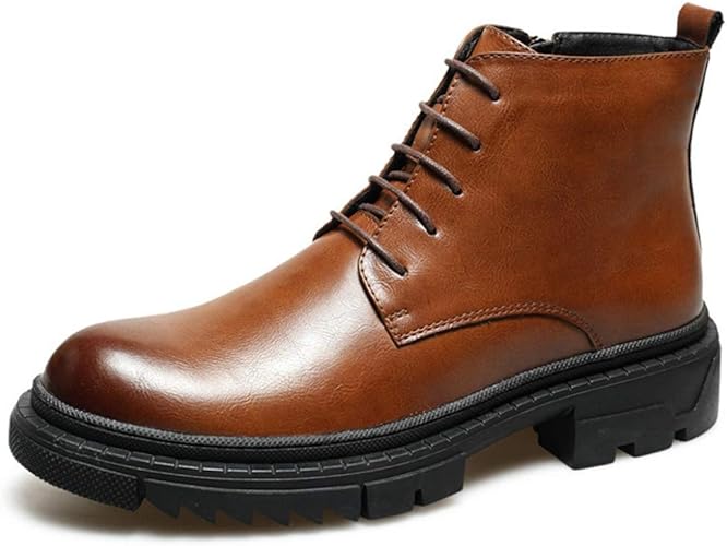 Amazon Lecmt ブーツ メンズ ブラック 厚底 サイドジップ マーチンシューズ ショートブーツ イギリス風 ファッション 柔らかい 滑り止め 通学 紳士靴 男性用 ブーツ カジュアル マーティンブーツ 軽量 ミドルカット 革靴 春 Lecmt ブーツ