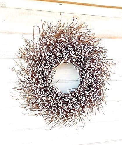 Year Round 21" White Berry Twig Wreath, Fall Farmhouse Home Decor, Bohemian Rustic Twig Wreath for Front Doors, Front Porch Holiday Decor, White Christmas Home Decor