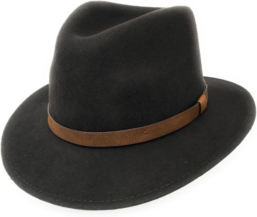 Cotswold Country Hats Fedora Hat Mens Wool Felt Crushable with Leather