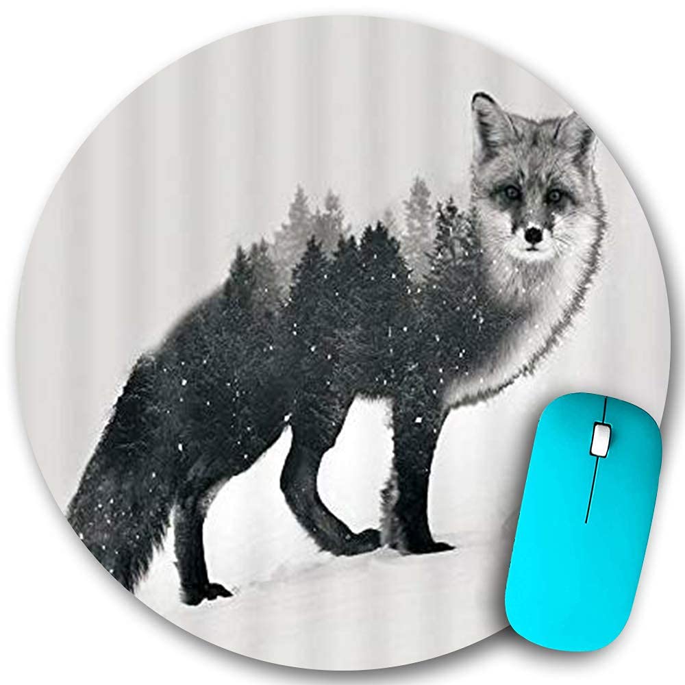 Rundes Mauspad Rutschfeste, gummierte Nähte, Fox Snow Forest Kreatives
