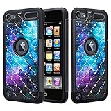 Wydan Studded Diamond Case Compatible for iPod Touch 6th, 5th Generation Case - Rhinestone Bling Hybrid Shock Absorbent Cover - Black Galaxy for iPod Touch 5/6 Gen for Apple