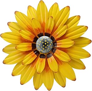 ukjutyvc Metal Sunflower Wall Decor Flower Wall Sculpture Hanging Decor Indoor or Outdoor Yard Wall Art Decorations for Home Bathroom Living Room Bedroom Farmhouse Kitchen 12 Inch (Yellow)