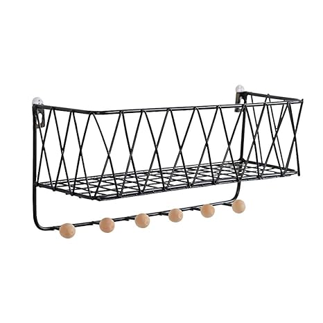 Gitterkorb, Wandhalterung, multifunktional, Maschendraht, Metallgitter, montiert, Aufbewahrungskorb mit Haken für Organizer/B