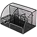 Mesh Office Desk Organizer with 3 Compartments + 3 Slots + Drawer - Can Be Used On Desktop | Table | Counter in Kitchen or Work Space - Black