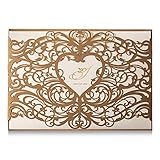 Wishmade Gold Heart Laser Cut Wedding Invitations Cards Kits 50 Pieces Elegant Floral Paper Invites for Marriage Cardstock Engagement Birthday Bridal Shower(Set of 50pcs)
