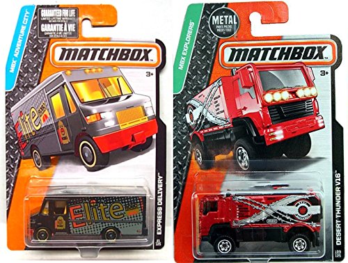 VANS Delivery & Matchbox Express Delivery Big Van Desert Thunder V16 Truck Set Adventure City + Combat Medic Art Cars in PROTECTIVE CASES by Matchbox