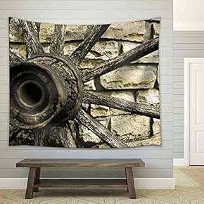 Cartwheel on a Stone Well - Fabric Wall Tapestry Home Decor - 51x60 inches