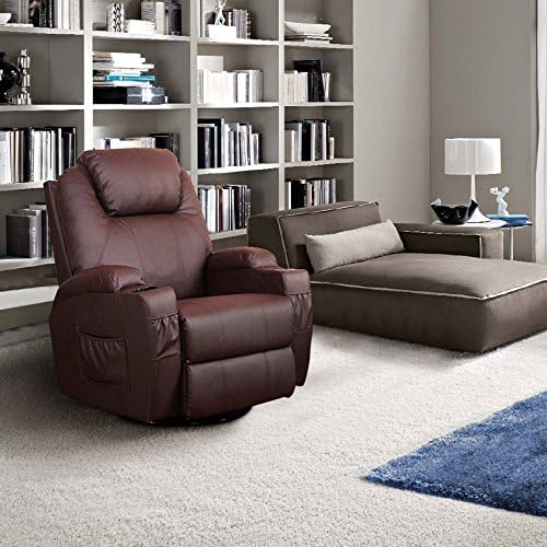 Erfect Massage Recliner Heated Chair Lounge Sofa 360 Degree Swivel with Control (Brown)