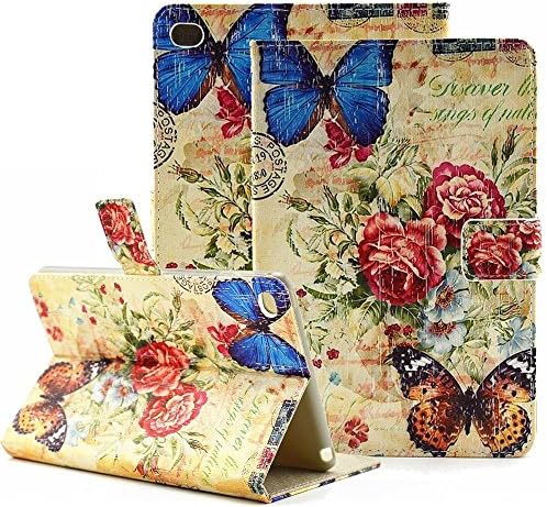 iPad Mini 4 Case, iTrendz Vintage [Smart Wallet Case][Card Slot] Vintage Sapphire Butterfly Rose PU Leather Flip Case Stand[Magnetic Closure][Auto Sleep/Wake] For iPad Mini 4 (2015 Edition) 7.9 inch